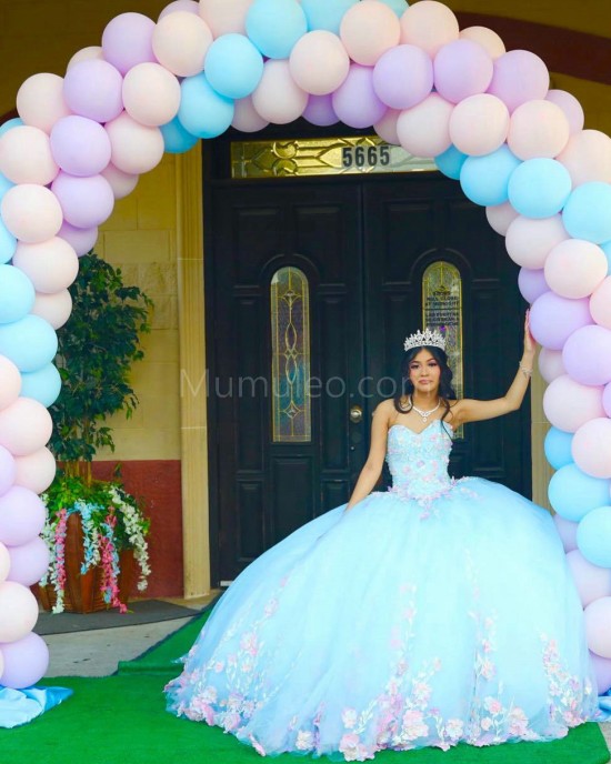 Sky Blue Quinceanera Dress Sleeveless Sweetheart Neck 15 Dresses With 3D Flowers