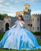 Sky Blue Sleeveless Quinceanera Dress Lace Appliques Sweetheart Neck 15 Dresses