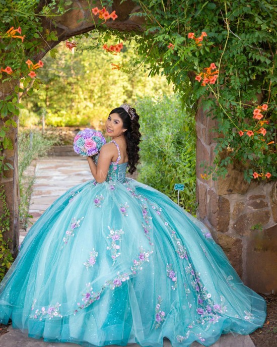 Sleeveless Aqua Quinceanera Dress Sweetheart Neck 15 Dresses With 3D Flowers