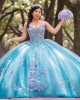 Sleeveless Aqua Quinceanera Dress Sweetheart Neck 15 Dresses With 3D Flowers