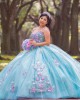 Sleeveless Aqua Quinceanera Dress Sweetheart Neck 15 Dresses With 3D Flowers