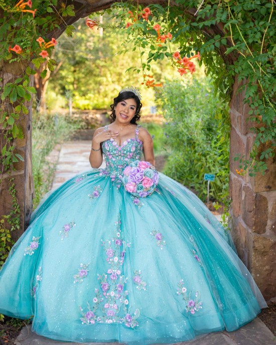 Sleeveless Aqua Quinceanera Dress Sweetheart Neck 15 Dresses With 3D Flowers