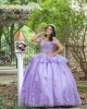 Sleeveless Lilac Quinceanera Dress Lace Appliques Off Shoulder 15 Dresses