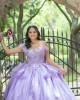 Sleeveless Lilac Quinceanera Dress Lace Appliques Off Shoulder 15 Dresses