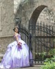 Sleeveless Lilac Quinceanera Dress Lace Appliques Off Shoulder 15 Dresses