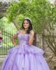 Sleeveless Lilac Quinceanera Dress Lace Appliques Off Shoulder 15 Dresses