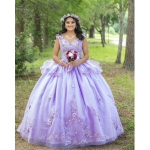 Sleeveless Lilac Quinceanera Dress Lace Appliques Off Shoulder 15 Dresses