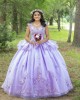 Sleeveless Lilac Quinceanera Dress Lace Appliques Off Shoulder 15 Dresses