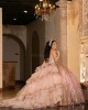 Sleeveless Rose Gold Quinceanera Dress V Neck Metallic Sequin 15 Dresses