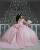 Spaghetti Strap Pink Quinceanera Dress Lace Appliques Sweetheart Neck 15 Dresses With Bow