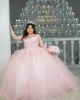 Spaghetti Strap Pink Quinceanera Dress Lace Appliques Sweetheart Neck 15 Dresses With Bow