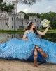 Spaghetti Strap Sky Blue Quinceanera Dress Sweetheart Neck 15 Dresses With 3D Flowers