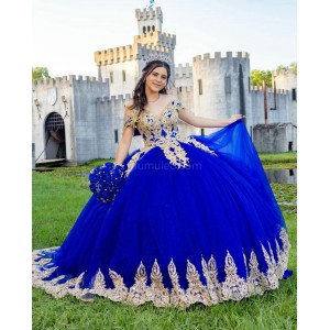 Sweetheart Neck Navy Blue Quinceanera Dress Lace Appliques Off Shoulder 15 Dresses