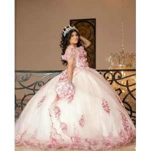 Sweetheart Neck Pink On White Quinceanera Dress Metallic Sequin Off Shoulder 15 Dresses