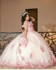 Sweetheart Neck Pink On White Quinceanera Dress Metallic Sequin Off Shoulder 15 Dresses