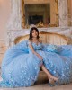 Sweetheart Neck Sky Blue Quinceanera Dress Lace Appliques Off Shoulder 15 Dresses