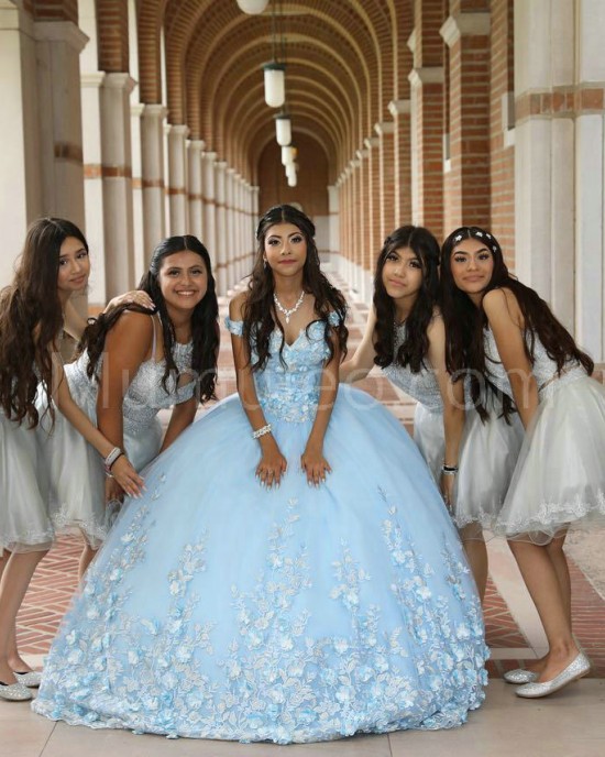 Sweetheart Neck Sky Blue Quinceanera Dress Lace Appliques Off Shoulder 15 Dresses