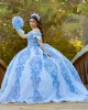 Sweetheart Neck Sky Blue Quinceanera Dress Lace Appliques Off Shoulder 15 Dresses