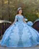 Sweetheart Neck Sky Blue Quinceanera Dress Lace Appliques Off Shoulder 15 Dresses