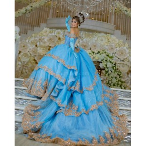 Tiffany Blue Off Shoulder Quinceanera Dress Lace Appliques Sweetheart Neck 15 Dresses