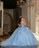 V Neck Blue Quinceanera Dress Lace Appliques Sleeveless 15 Dresses