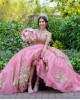 V Neck Rose Gold Quinceanera Dress Lace Appliques Off Shoulder 15 Dresses