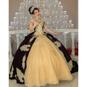 Black On Yellow Off Shoulder Quinceanera Dress Lace Appliques Sweetheart Neck 15 Dresses