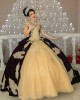 Black On Yellow Off Shoulder Quinceanera Dress Lace Appliques Sweetheart Neck 15 Dresses