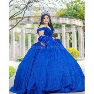 Blue Sleeveless Quinceanera Dress Lace Appliques Sweetheart Neck 15 Dresses