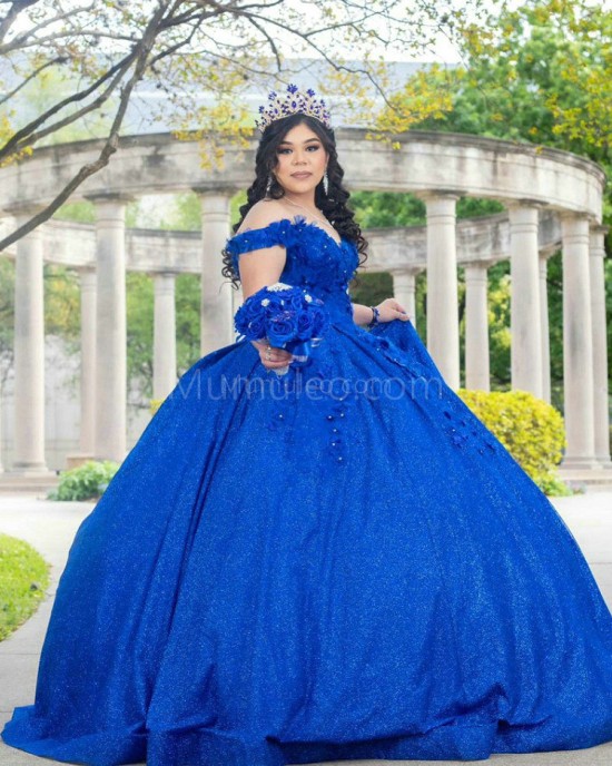 Blue Sleeveless Quinceanera Dress Lace Appliques Sweetheart Neck 15 Dresses