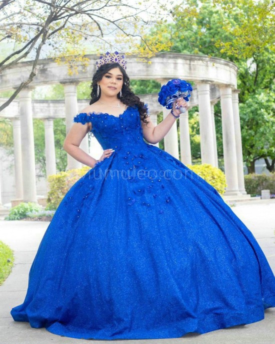 Blue Sleeveless Quinceanera Dress Lace Appliques Sweetheart Neck 15 Dresses