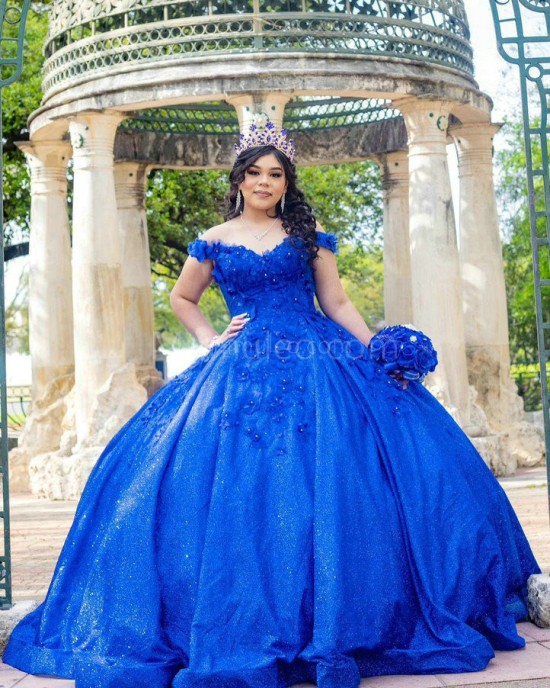 Blue Sleeveless Quinceanera Dress Lace Appliques Sweetheart Neck 15 Dresses