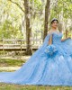 Cape Sleeve Sky Blue Quinceanera Dress Lace Appliques Sweetheart Neck 15 Dresses