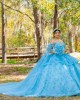 Cape Sleeve Sky Blue Quinceanera Dress Lace Appliques Sweetheart Neck 15 Dresses