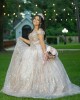 Champagne Off Shoulder Quinceanera Dress Metallic Sequin Sweetheart Neck 15 Dresses