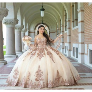 Detachable Champagne Quinceanera Dress Lace Appliques Sweetheart Neck 15 Dresses