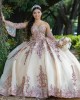 Detachable Champagne Quinceanera Dress Lace Appliques Sweetheart Neck 15 Dresses