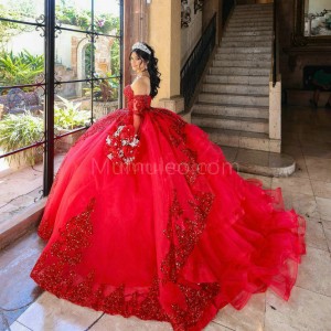 Detachable Red Quinceanera Dress Metallic Sequin Sweetheart Neck 15 Dresses