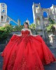 Detachable Red Quinceanera Dress Metallic Sequin Sweetheart Neck 15 Dresses