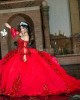 Detachable Red Quinceanera Dress Metallic Sequin Sweetheart Neck 15 Dresses