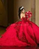 Detachable Red Quinceanera Dress Metallic Sequin Sweetheart Neck 15 Dresses