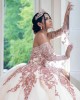 Detachable Rose Gold Quinceanera Dress Lace Appliques Off Shoulder 15 Dresses