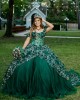 Emerald Green Off Shoulder Quinceanera Dress Lace Appliques Sweetheart Neck 15 Dresses