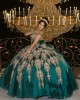 Emerald Green Off Shoulder Quinceanera Dress Lace Appliques V Neck 15 Dresses