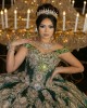 Emerald Green Off Shoulder Quinceanera Dress Lace Appliques V Neck 15 Dresses