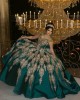 Emerald Green Off Shoulder Quinceanera Dress Lace Appliques V Neck 15 Dresses