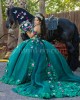 Emerald Green Off Shoulder Quinceanera Dress Sweetheart Neck 15 Dresses With 3D Flowers