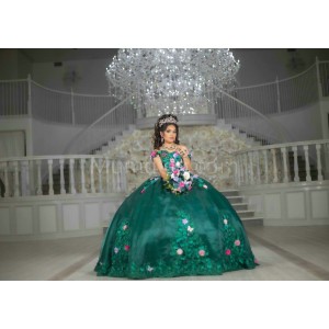 Emerald Green Off Shoulder Quinceanera Dress Sweetheart Neck 15 Dresses With 3D Flowers