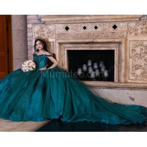 Emerald Green Off Shoulder Quinceanera Dresses Lace Appliques Sweetheart Neck 15 Dress