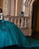 Emerald Green Off Shoulder Quinceanera Dresses Lace Appliques Sweetheart Neck 15 Dress